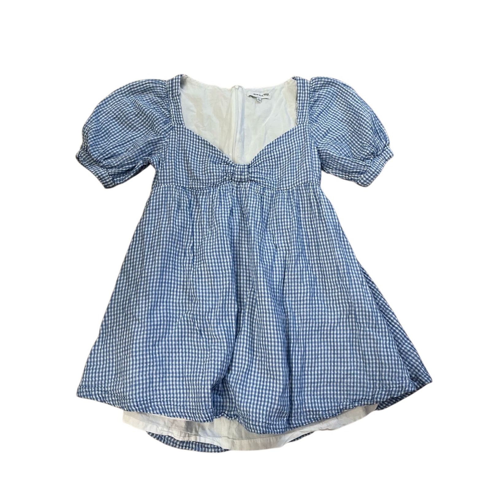 RTR Now Gingham Mini Dress Puff Sleeve Blue White Babydoll Large