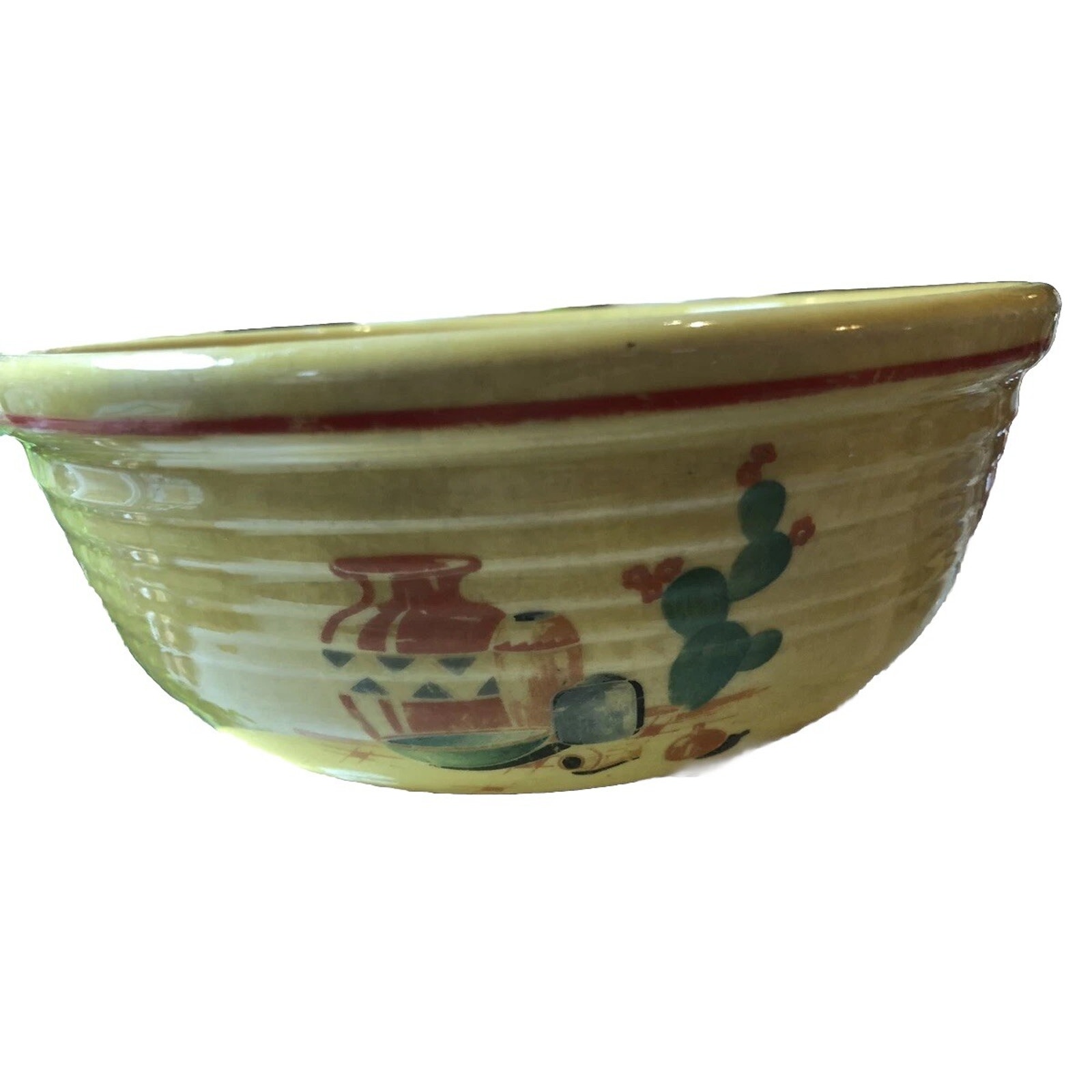Vintage HTF Homer Laughlin Red Band Mexicana Desert Cactus Large bowl Fiesta
