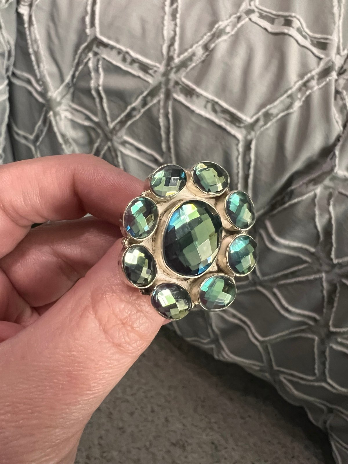 Gorgeous Sterling silver mystic stone cluster ring