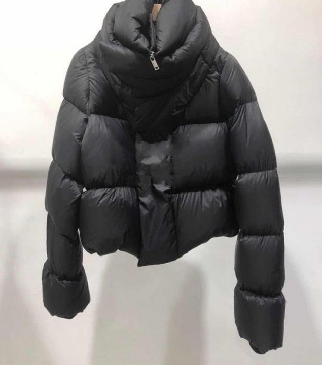 Scarf collar stylish black down jacket