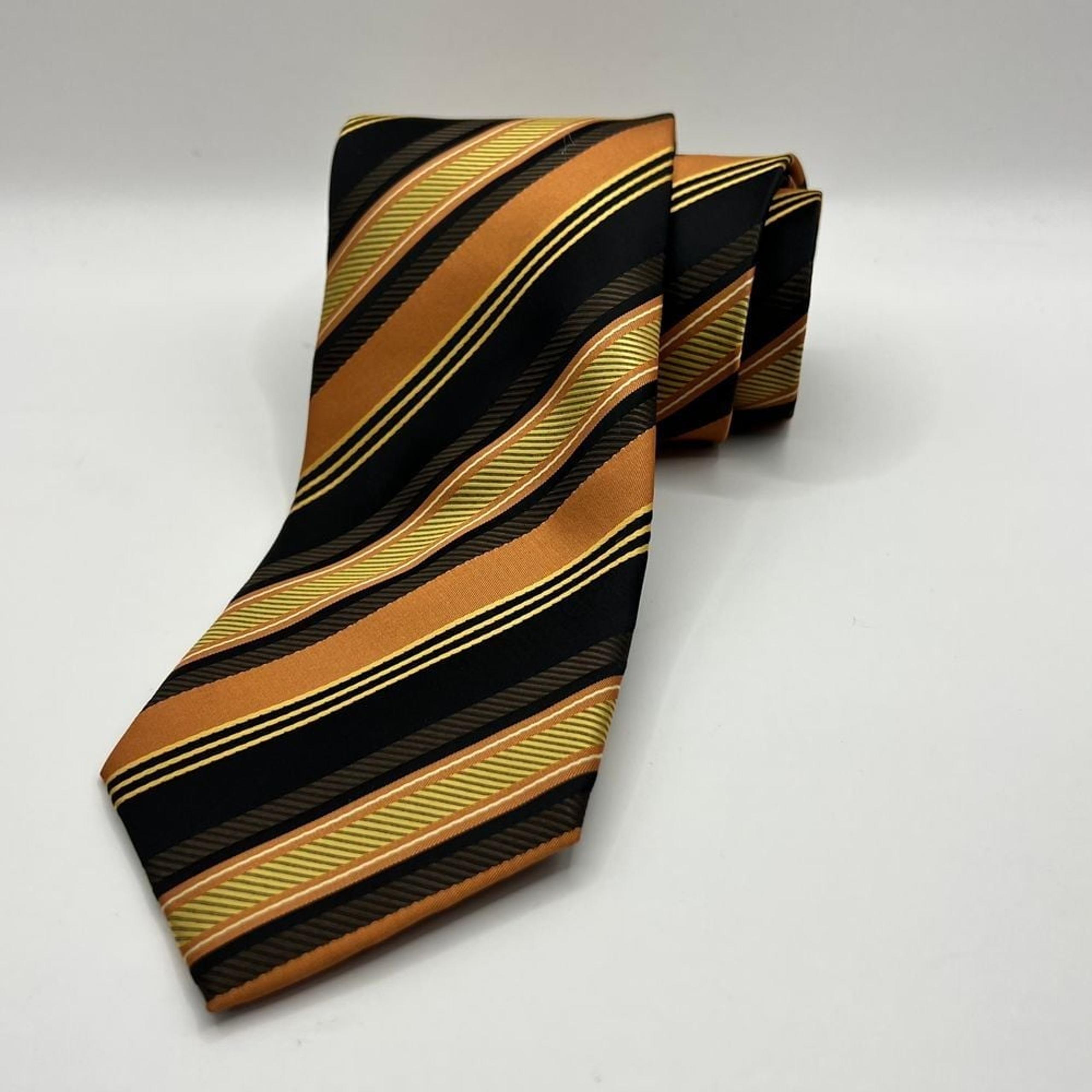 Colours Alexander Julian Striped Necktie - Black, Gold, Brown - Men's Tie