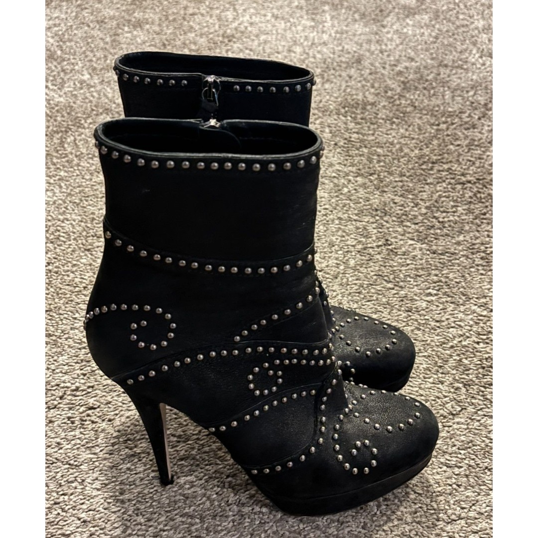 Miu Miu Black Leather Platform Studded Heeled Boots Shoes Size 39.5 US 9.5