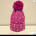 Steve Madden Faux Pearls Beaded Hot Pink Beanie Hat with Pompon NWT