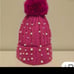 Steve Madden Faux Pearls Beaded Hot Pink Beanie Hat with Pompon NWT