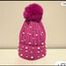 Steve Madden Faux Pearls Beaded Hot Pink Beanie Hat with Pompon NWT