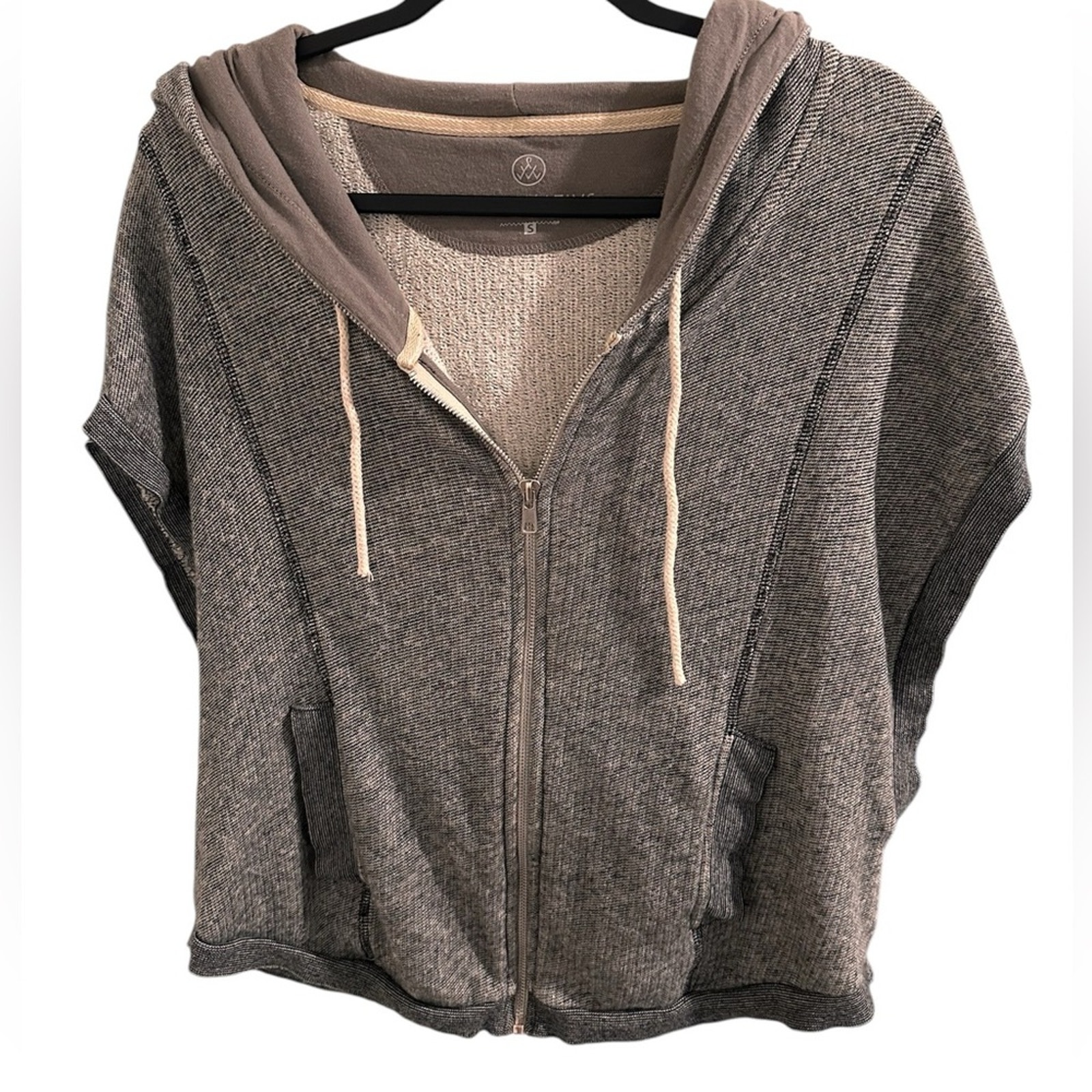 Alternative Peru Organic Terry Cotton Full Zip Vest Hoodie Pockets Gray Cream, S