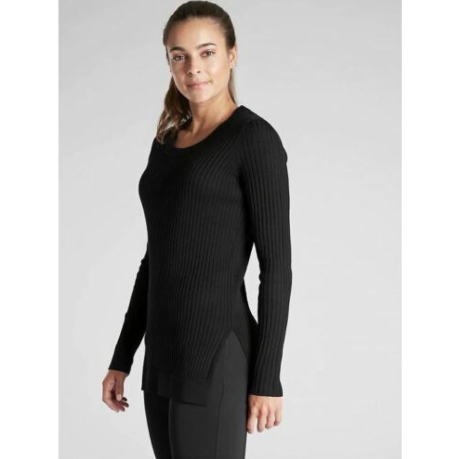 ATHLETA Black Lincoln Park Ribbed Scoop Neck Long Sleeve Top Sweater Pullover L