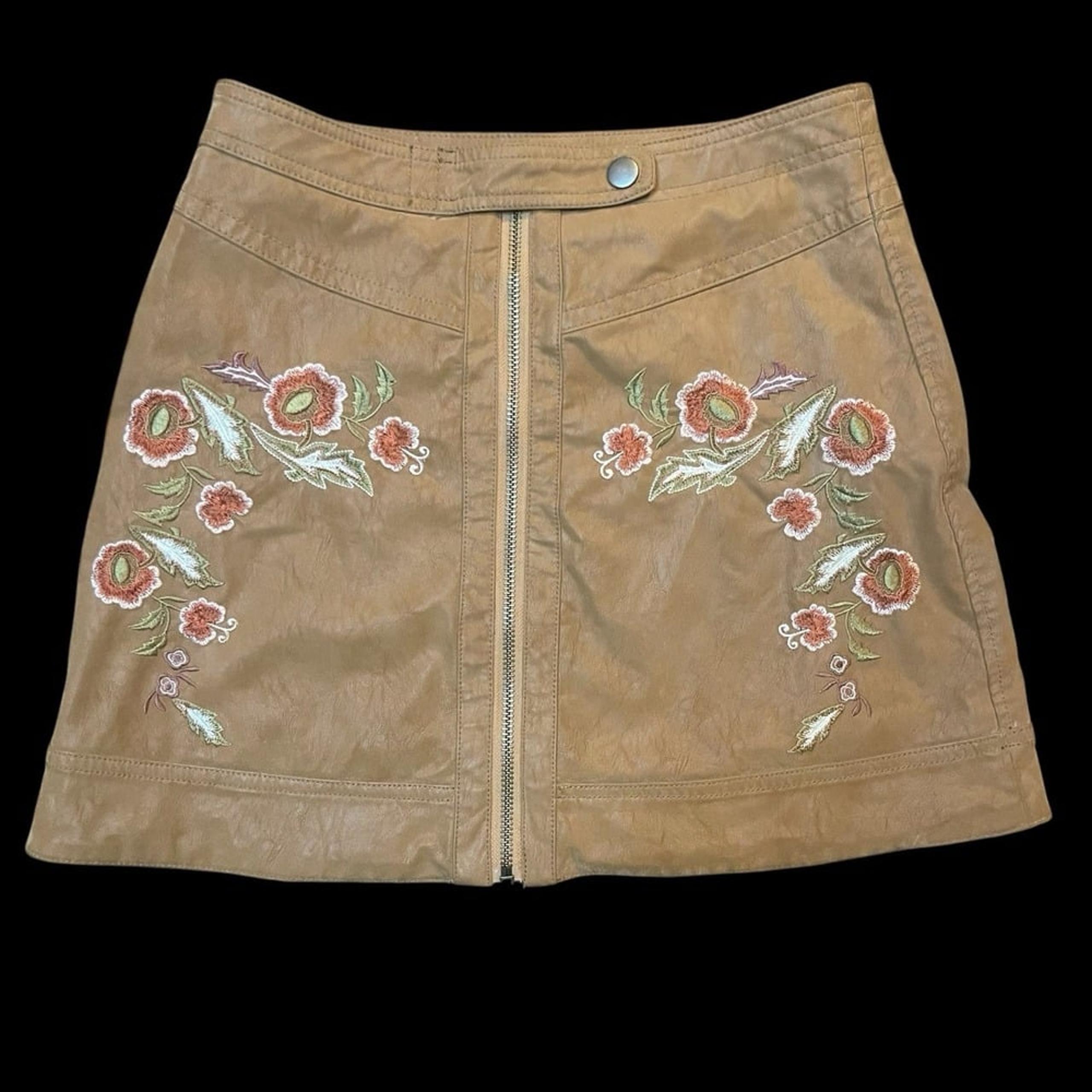 Faux Suede Floral Embroidered Mini Skirt Womens 8 Boho Festival Y2K - Free People
