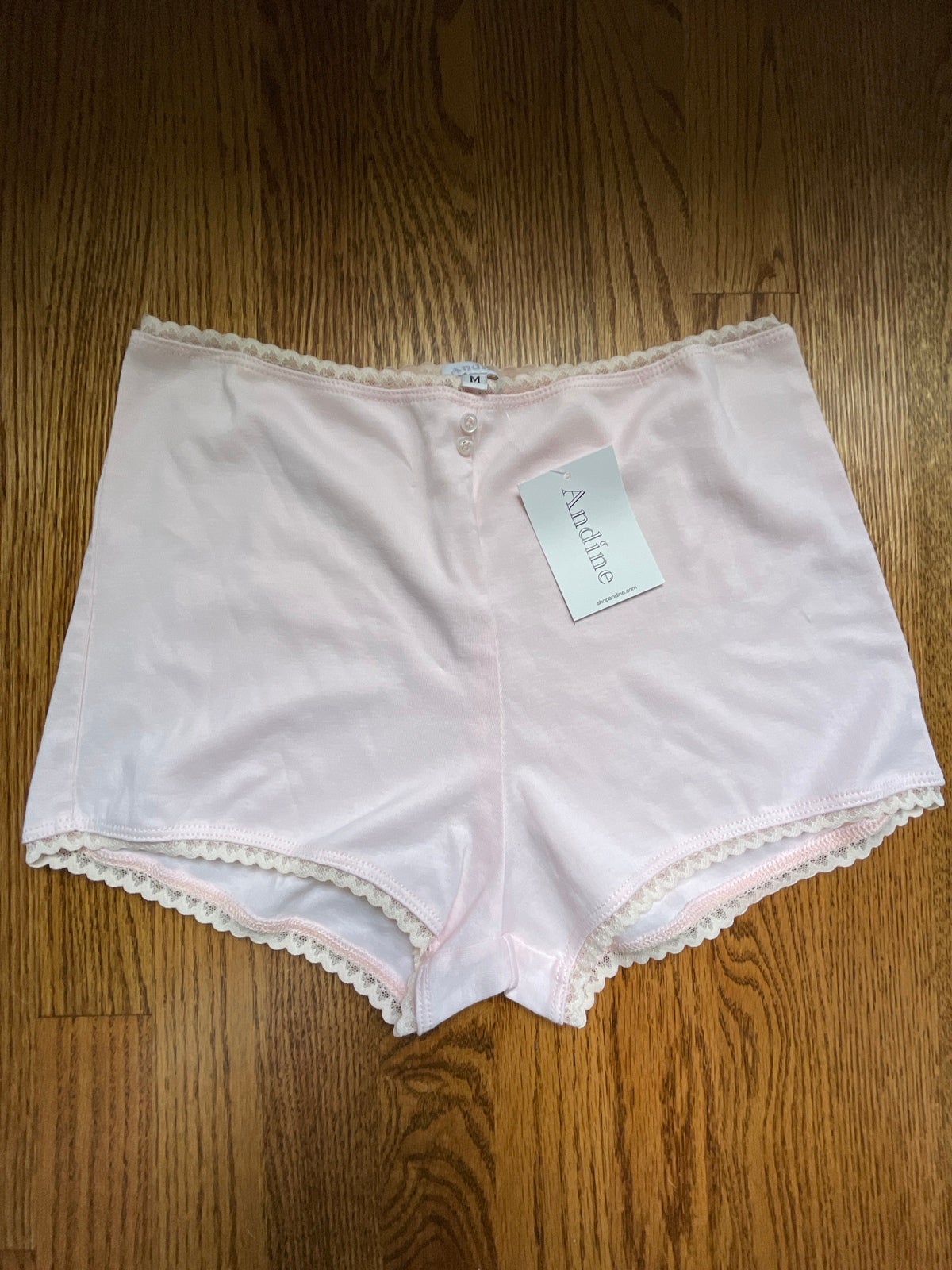 Andine Women's Size Medium Pink Delphine Lace-Trim Cotton Shorts NWT 85
