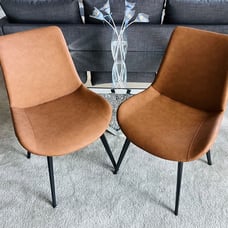NEW 2 Dining Chairs in Faux Leather Cushion Seat and Sturdy Metal Legs, Brown