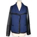 VINCE Wool Blend Moto Leather Jacket Boucle Coat Raw Trim Drape Wide Lapel Blue