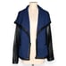 VINCE Wool Blend Moto Leather Jacket Boucle Coat Raw Trim Drape Wide Lapel Blue