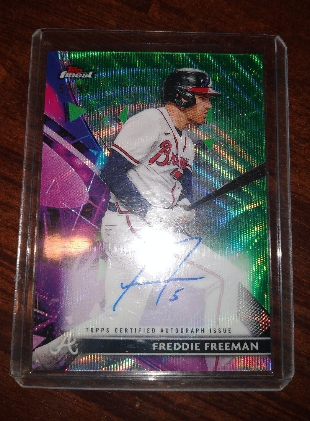 2021 Topps Finest Green Wave Freddie Freeman on-card auto /99