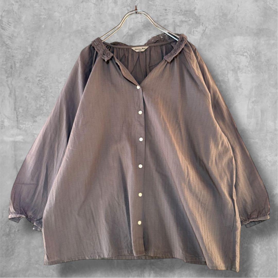 SM2 Lace Gather Blouse Brown Samansa Mos2 Cotton Relaxed Fit