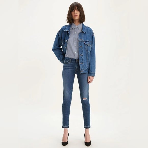 Levi’s 711 distressed high rise skinny ankle denim jeans size 24 Maui Indigo