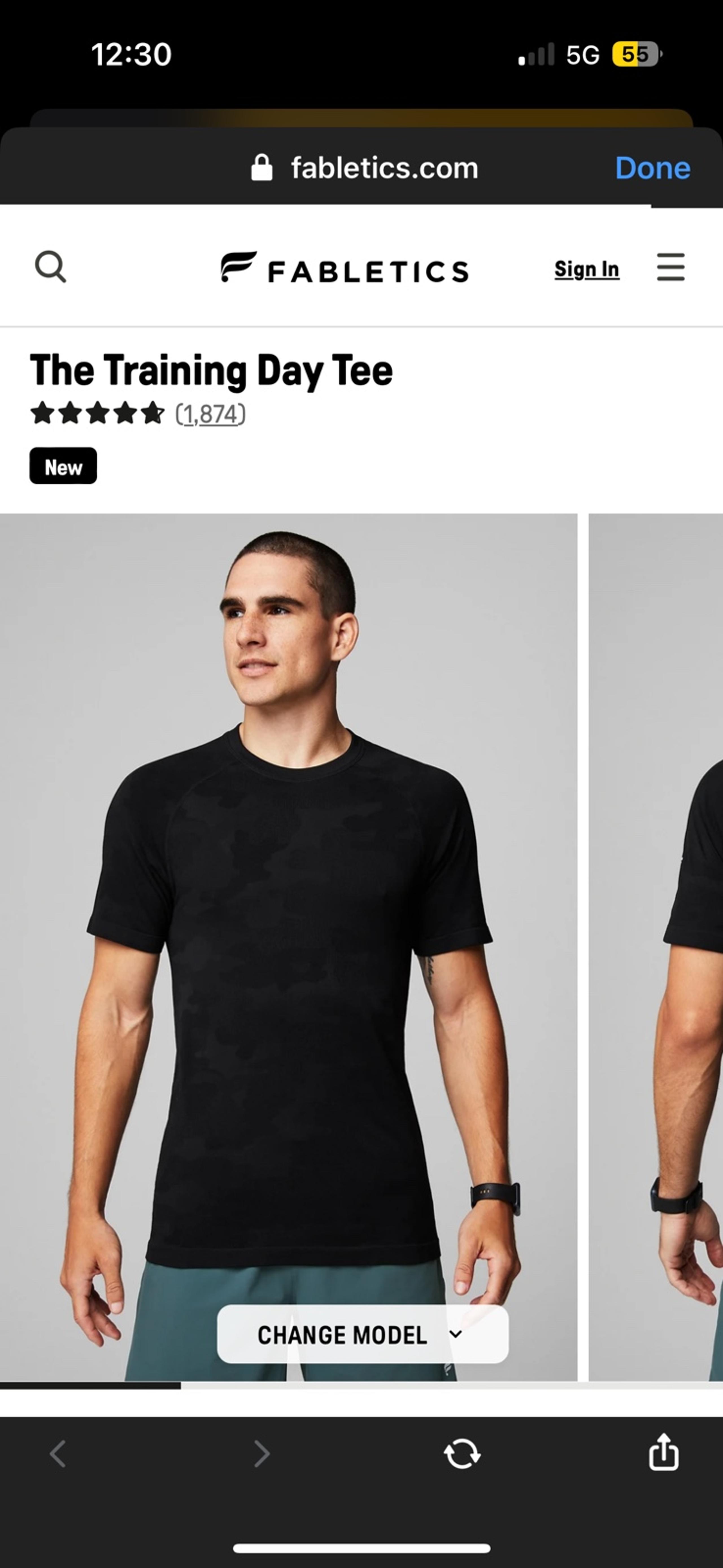 (New)Fabletics The Training Day Tee |  BLACK TACTICAL CAMO | Size L