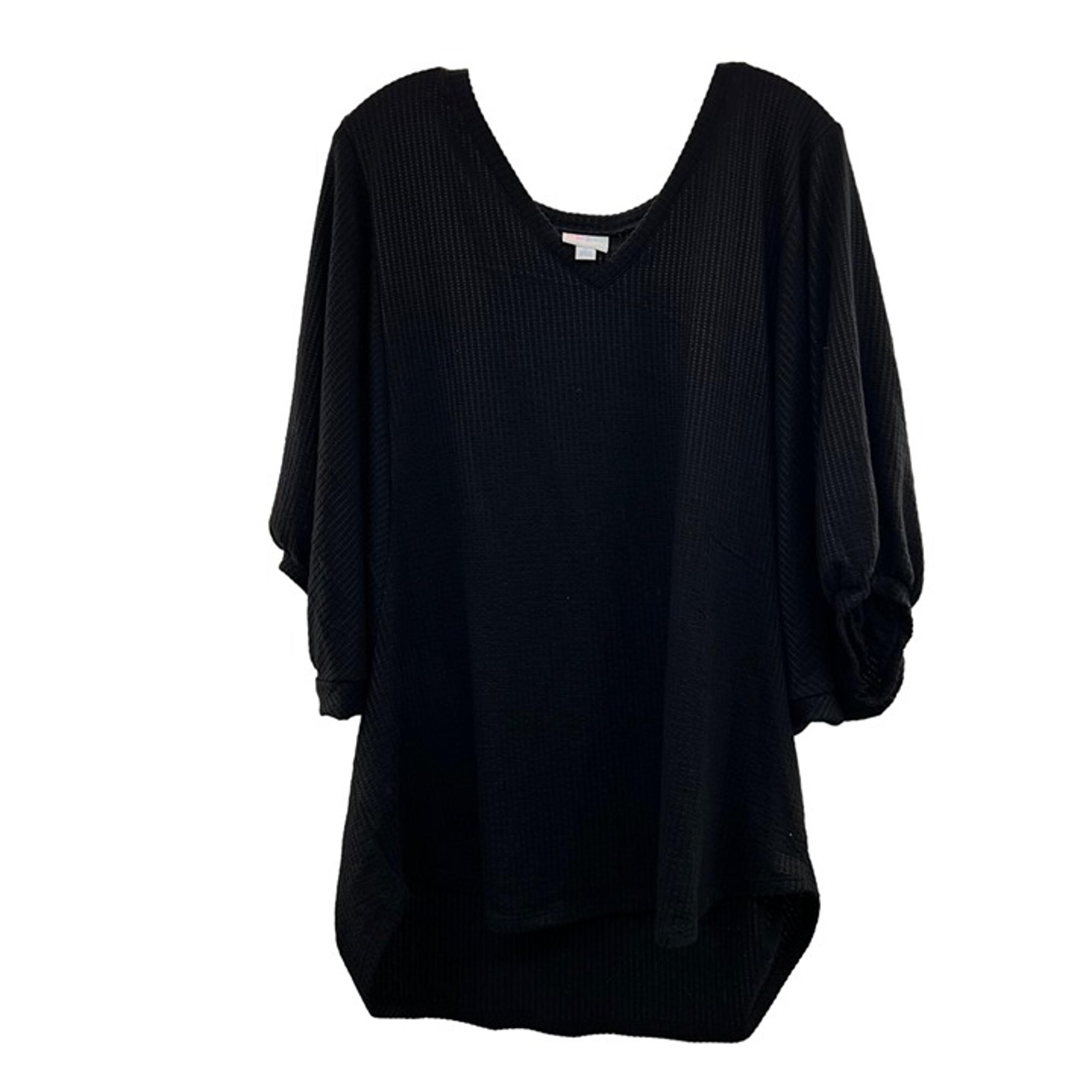 LuLaRoe V-Neck 3/4 Sleeve Ribbed Pullover Sweater Women's Size XL Black