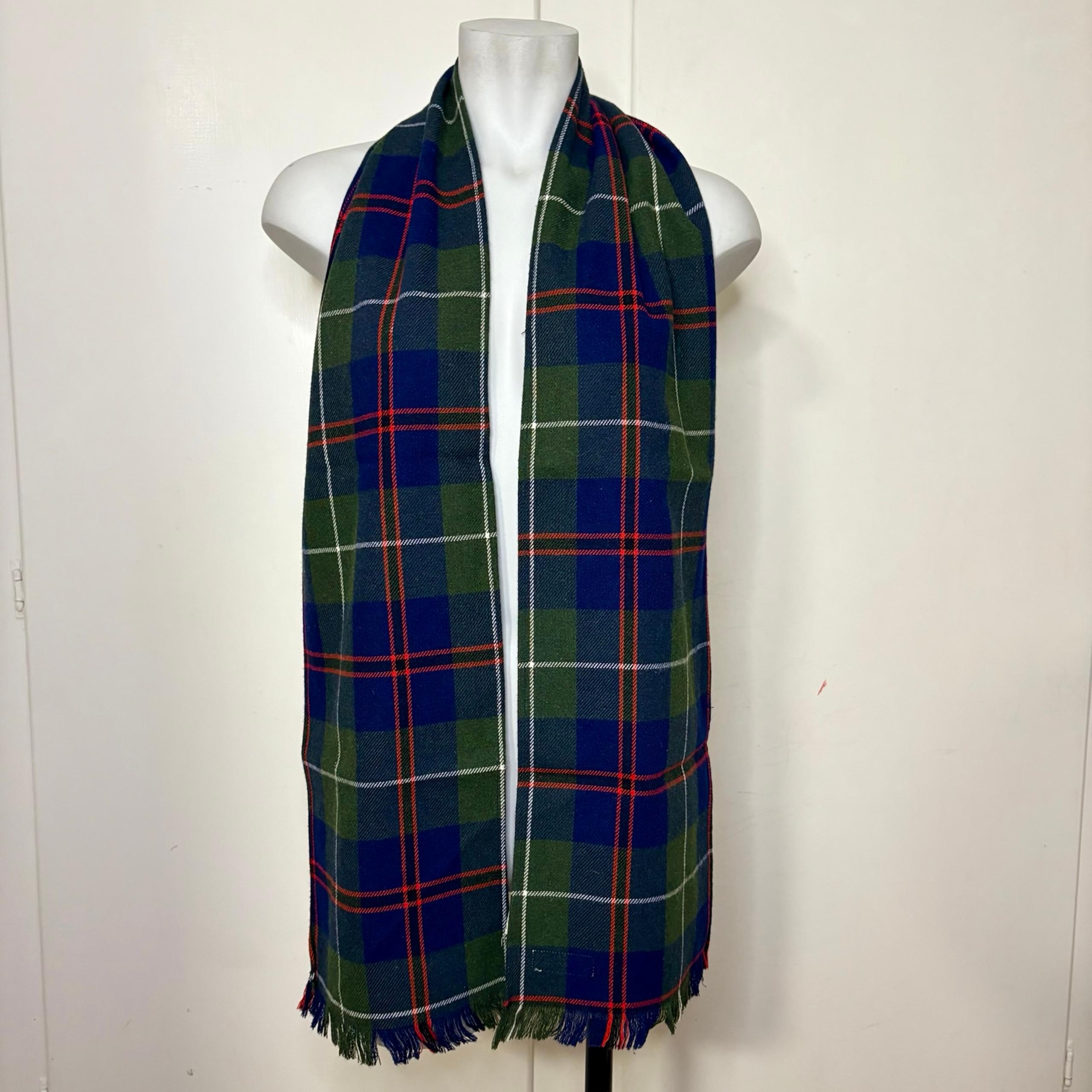 Vintage 80s Evan Picone Green blue Red Plaid Acrylic Blend Scarf