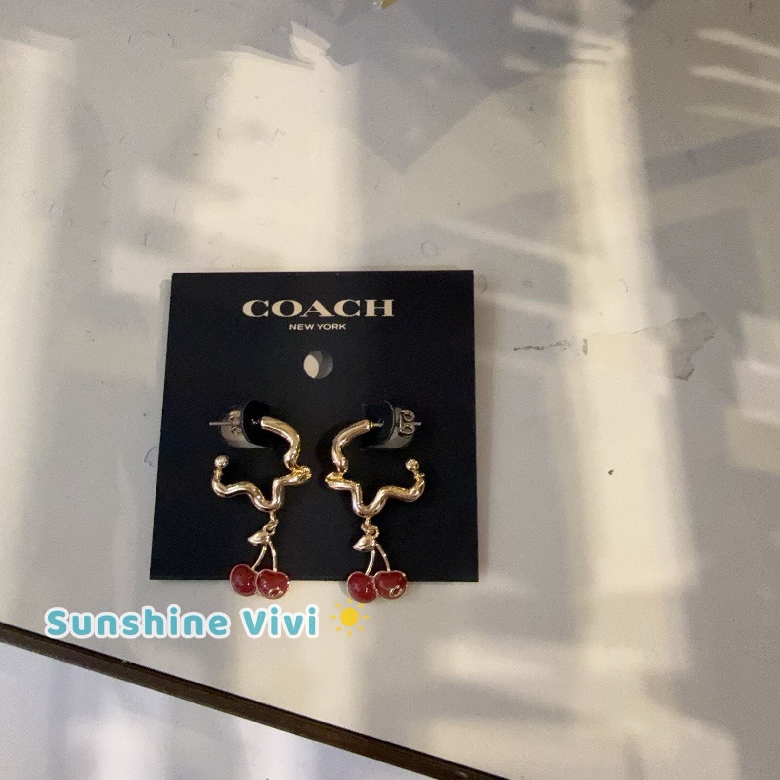 NEW Coach Cherry Wavy Huggie Earrings Gold/Red CAA16