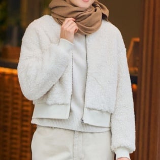 Uniqlo | Windproof Off White Outer Fleece Ribbed Blouson Bomber Jacket