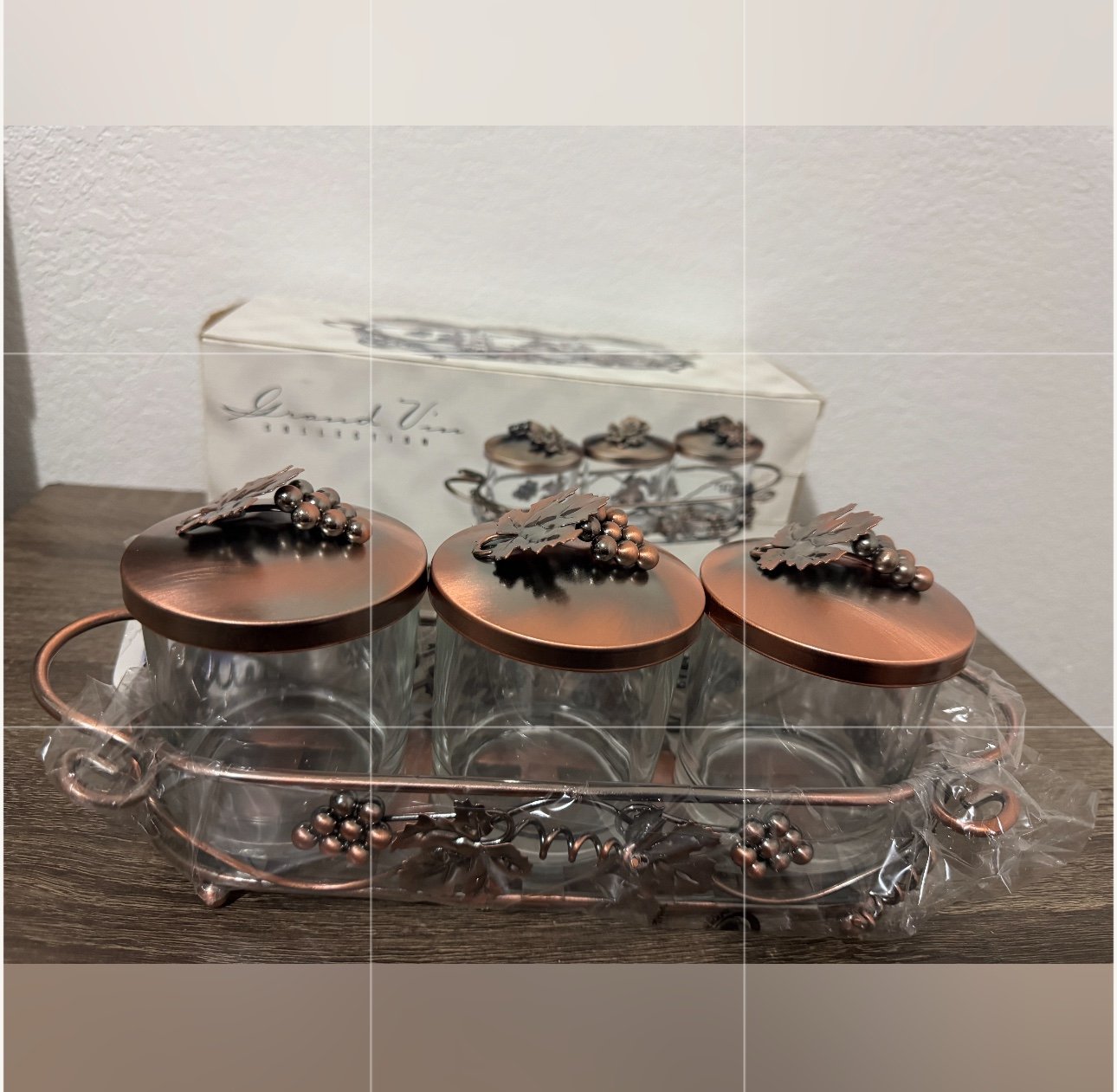 Vintage Glass Containers With Metal Lids & Tray (NWT)