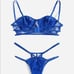 Royal Blue Floral Lace Embroidered Mesh Cut-Out Lingerie Set