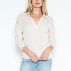 One Grey Day Aerin Collared Pullover Sweater Linen Cotton Blend White S