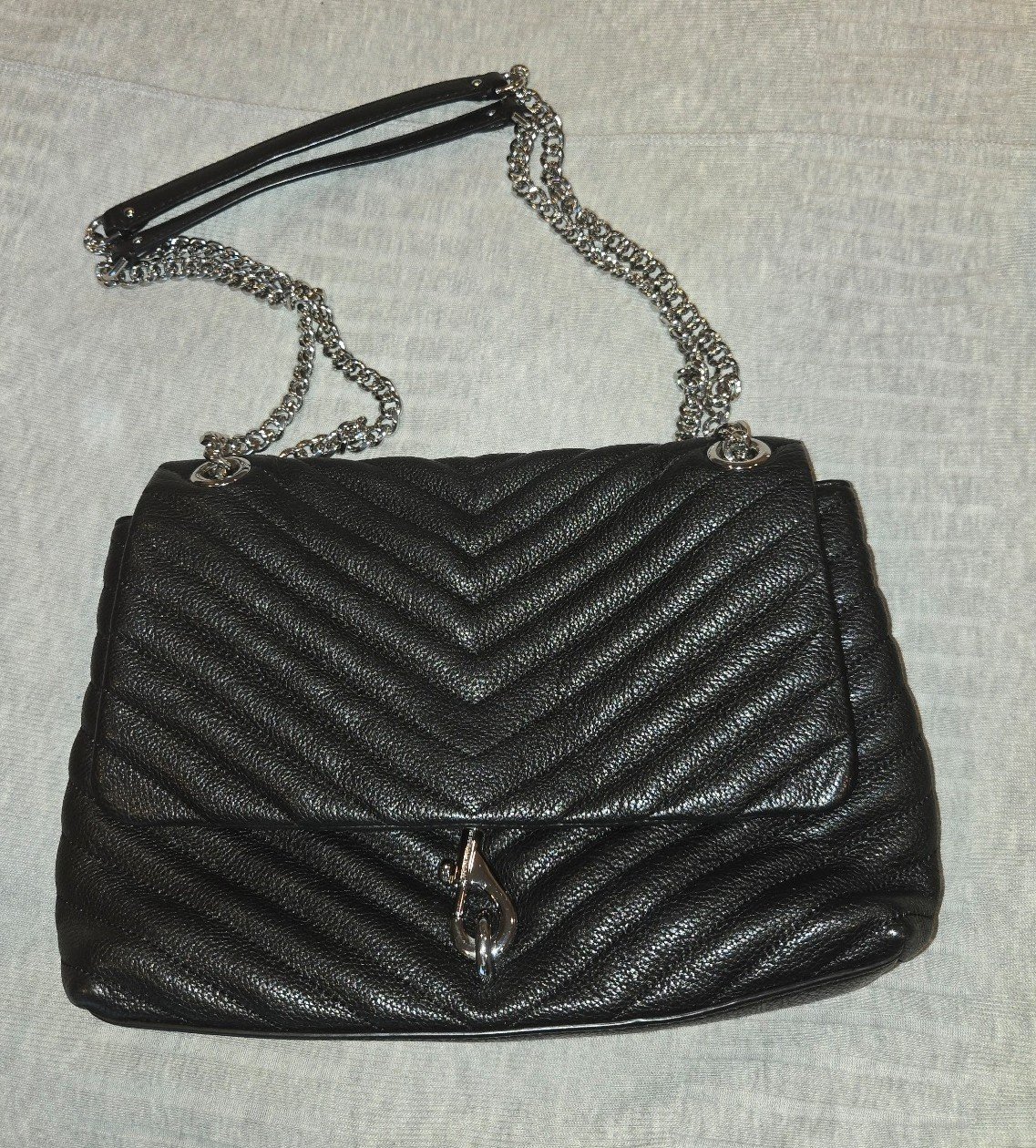 Rebecca Minkoff Edie leather chain silver hardware black crossbody shoulder bag