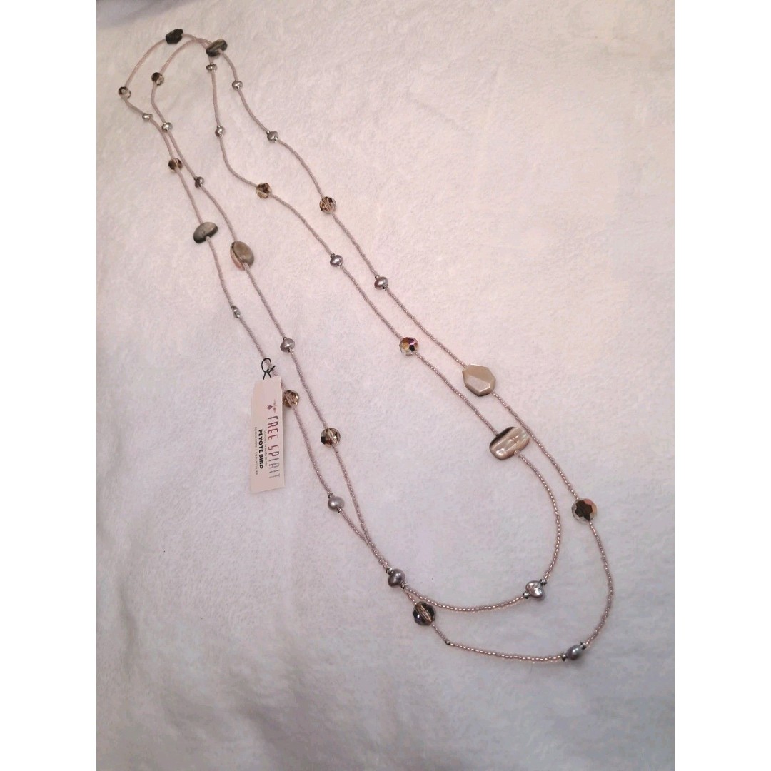 NWT Peyote Bird Free Spirit Shell Pearls Pink Seed Beads Extra Long Necklace 72