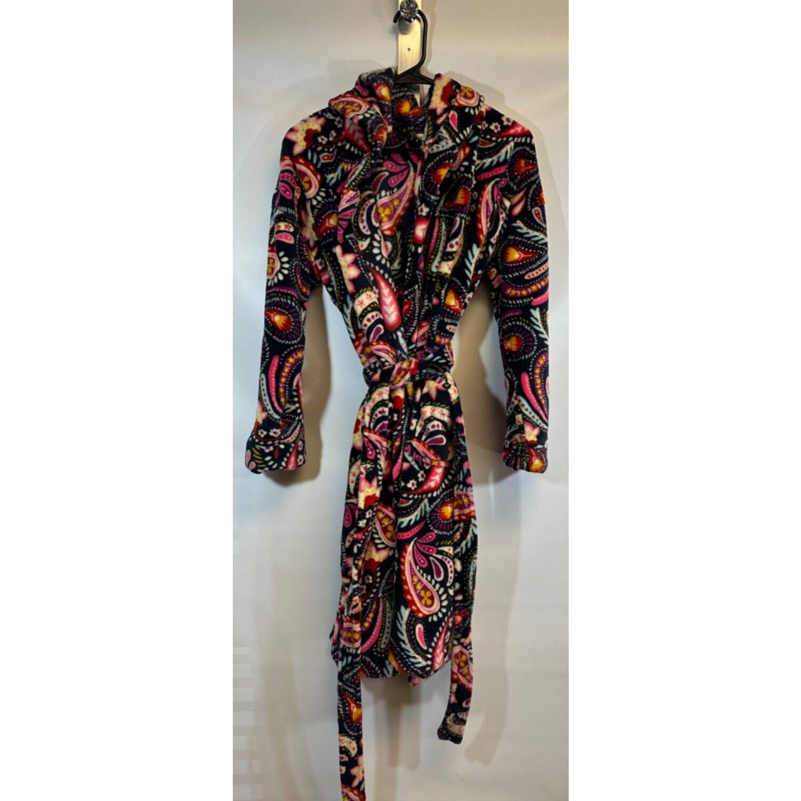 VERA BRADLEY Womens sz S/M Fleece Robe w/ Hood in Painted Paisley soft LS