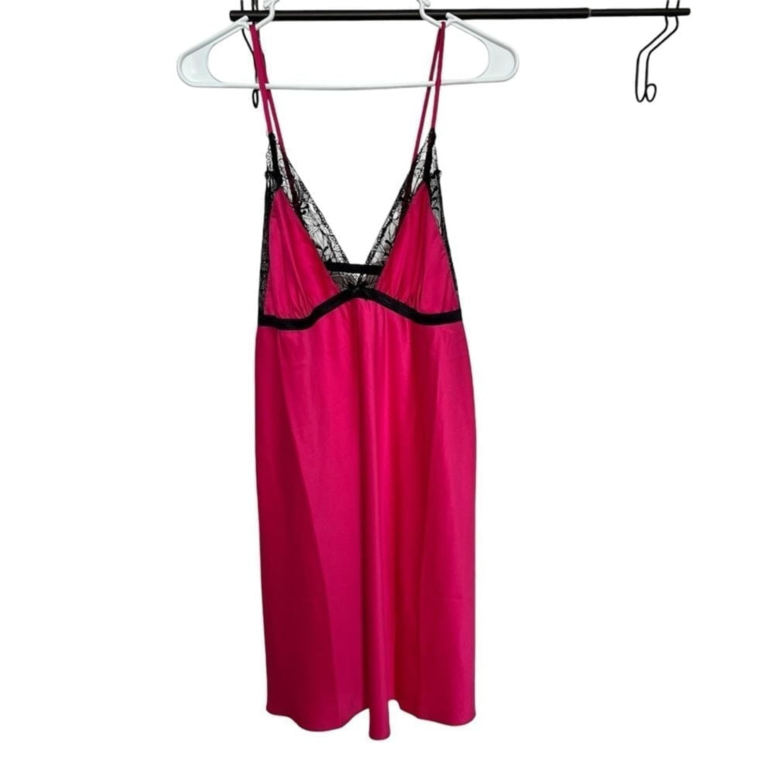 Apt. 9 Babydoll Nightgown Women's XL Satin Lace Trim V-Neck  Pink Black