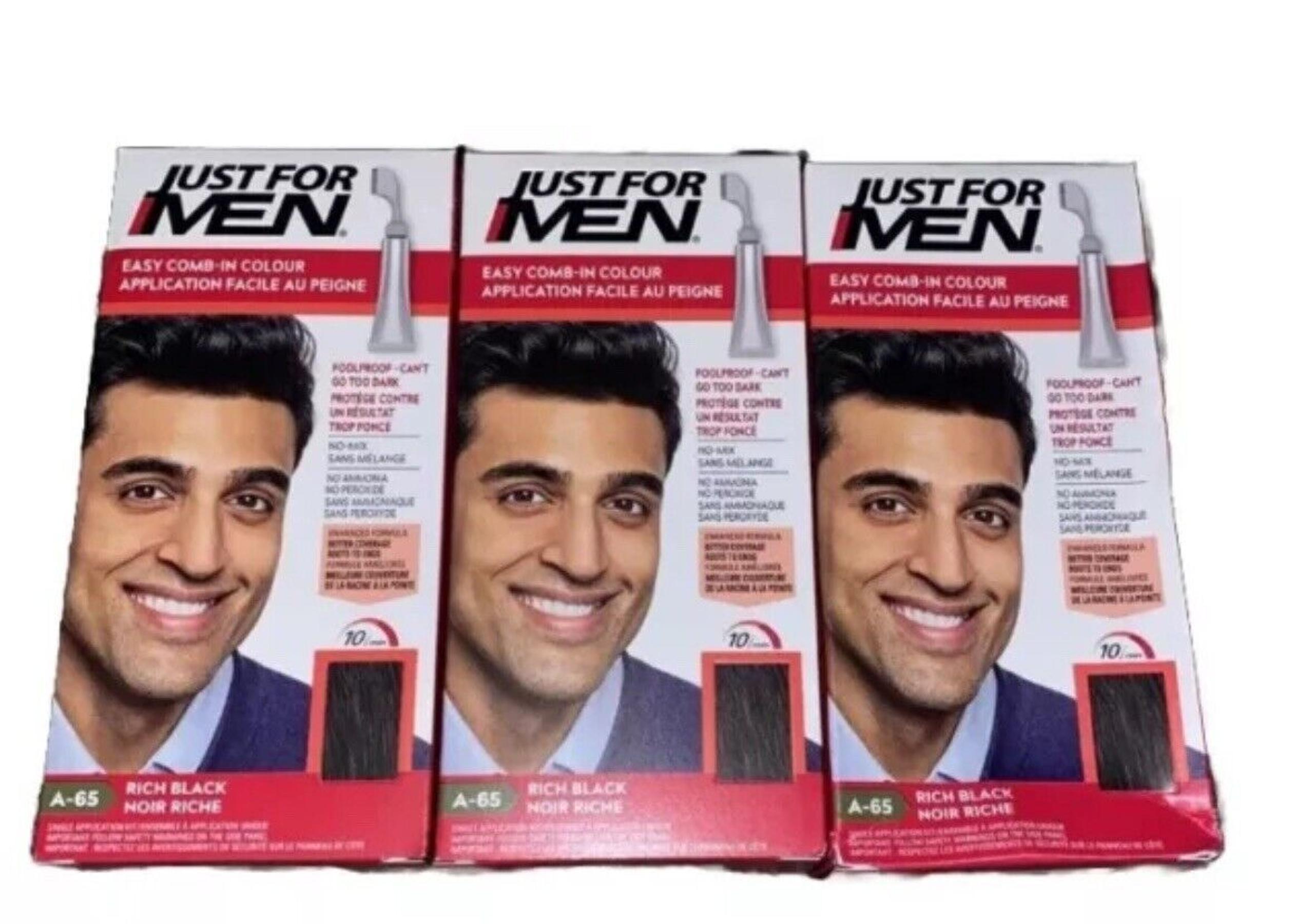 3x Just For Men Easy Comb-in Hair Color for Men Rich Black, A-65