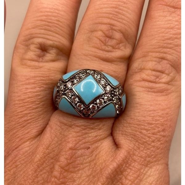 Eric Grossbardt 925 Sterling Silver Turquoise CZ Cocktail Statement Ring 7.5
