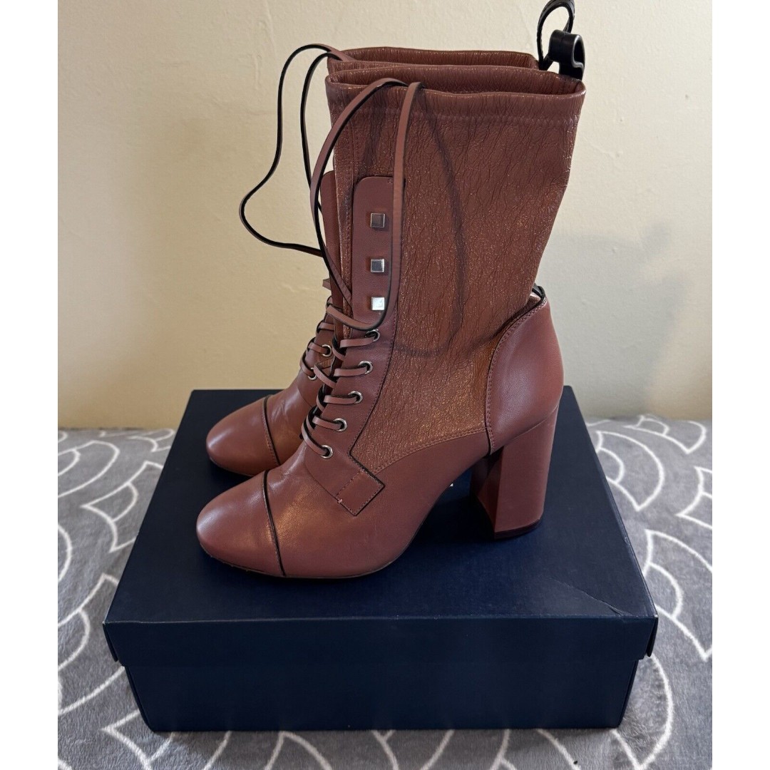 Stuart Weitzman Veruka Leather Rose Mauve Women's Lace Up Boots Sz 10