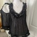 Vintage Doen Style Black Eyelet Ruffle Sheer Tank Size L