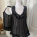 Vintage Doen Style Black Eyelet Ruffle Sheer Tank Size L