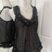 Vintage Doen Style Black Eyelet Ruffle Sheer Tank Size L