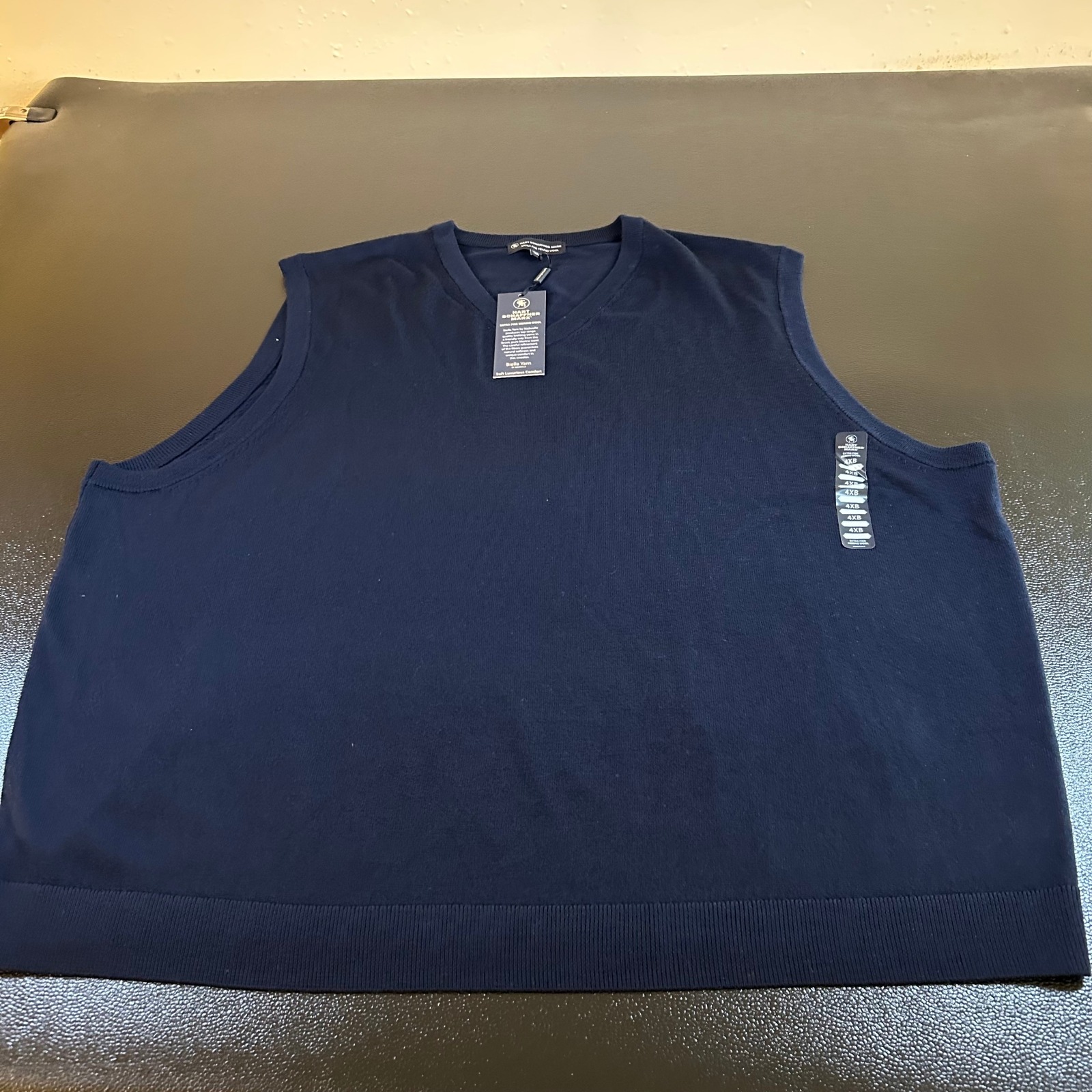 Hart Schaffner Marx Merino Wool Sweater Vest Sleeveless Navy Mens 4XB Big & Tall