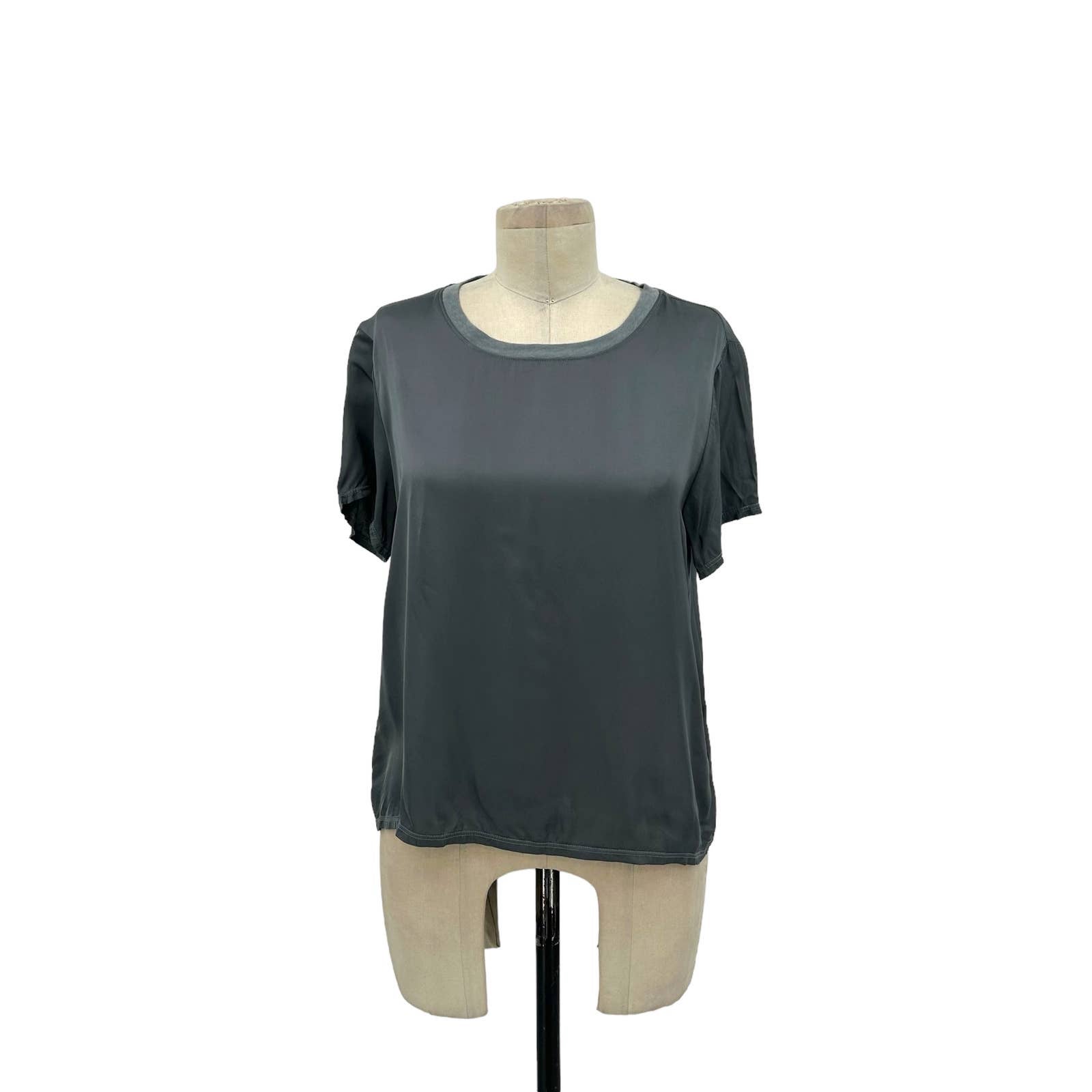 Nation LTD Marie Sateen Satin Tee Shirt Gray Size Small