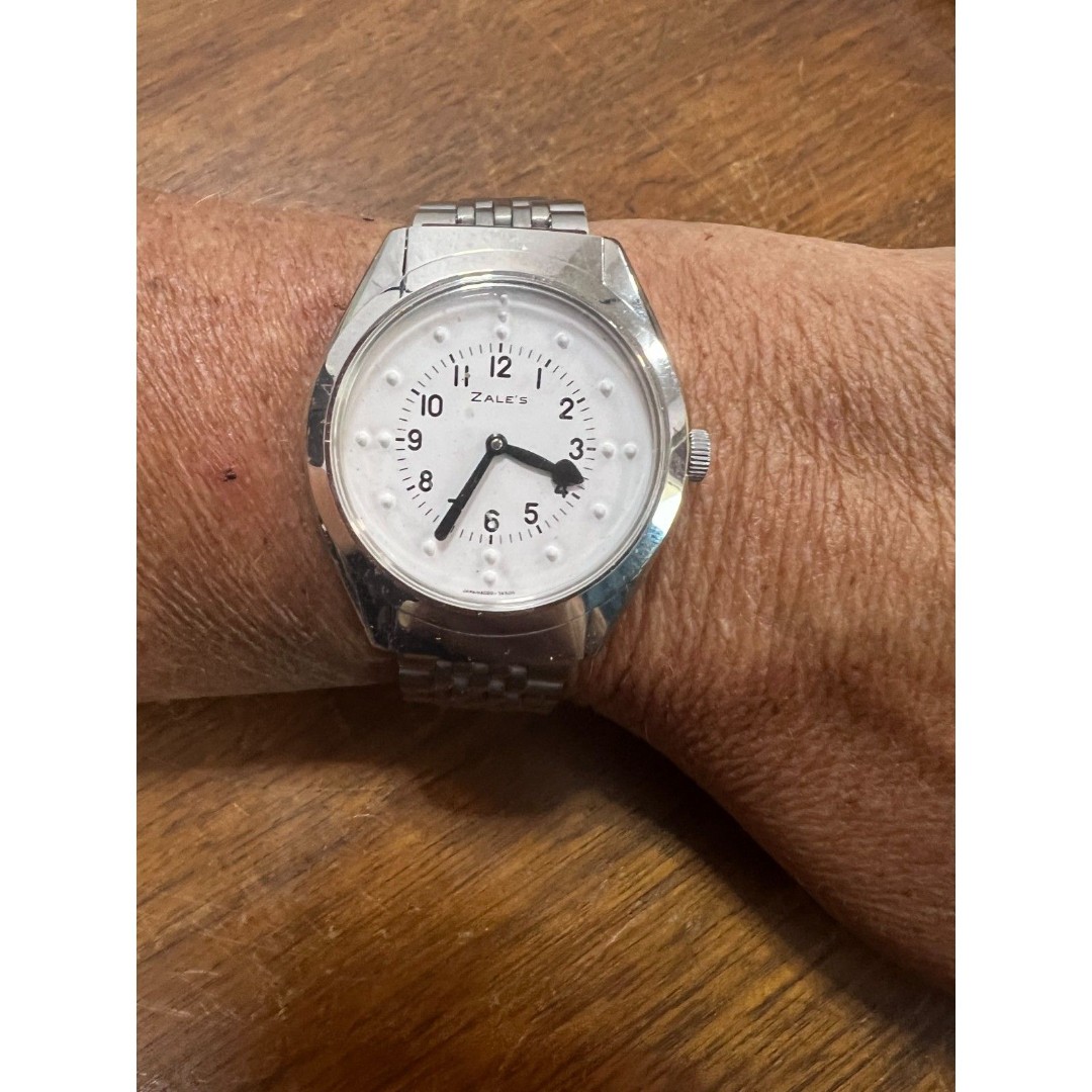 Vintage Zales Silver Touch Vision Impaired Braille Hand Wind Mechanical Watch