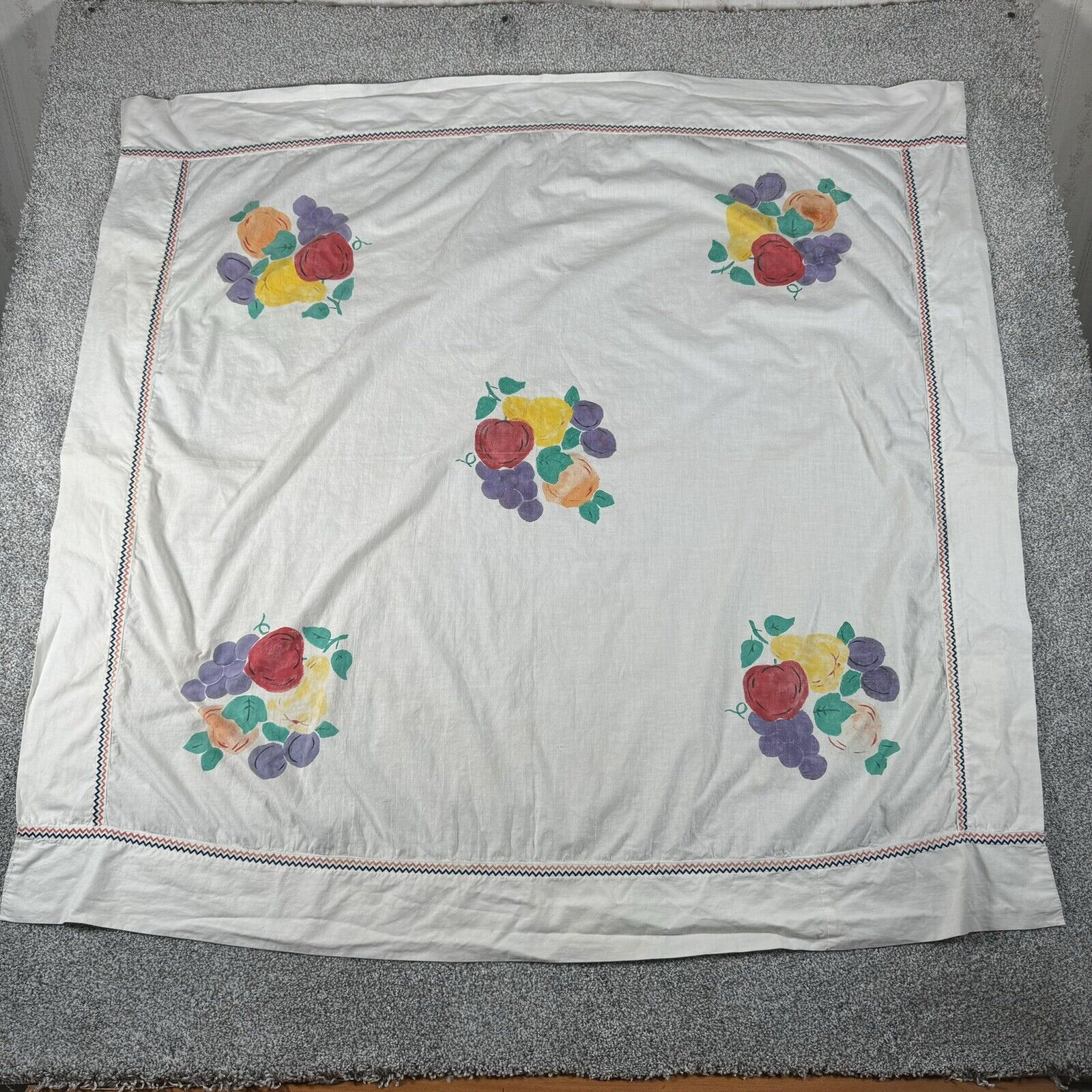 Vintage 39X39 Square Tablecloth 50s 60s Fruit Nostalgic Kitchen Cotton Linens
