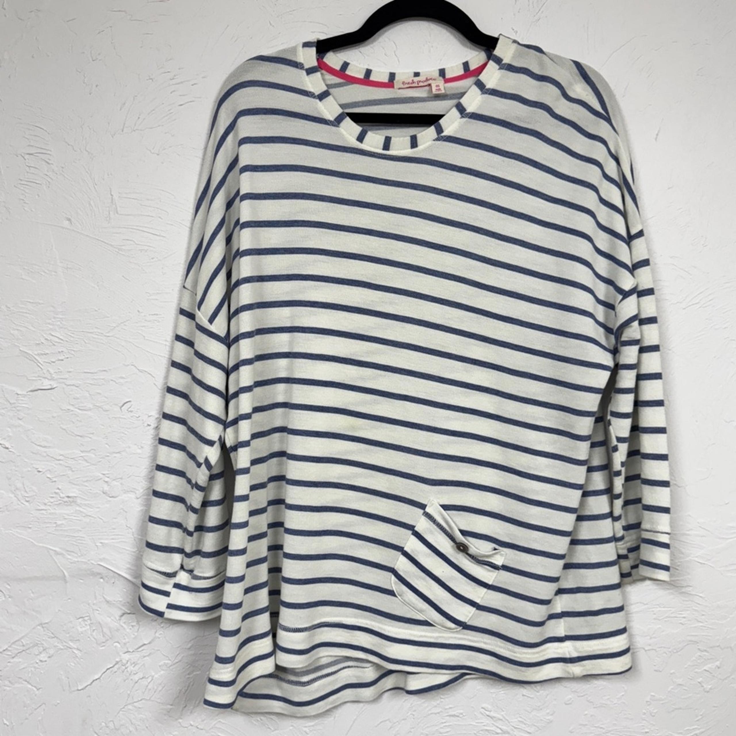 Fresh Produce Blue White Striped Tunic Sweater Women OS Beachy Oversized Slouchy