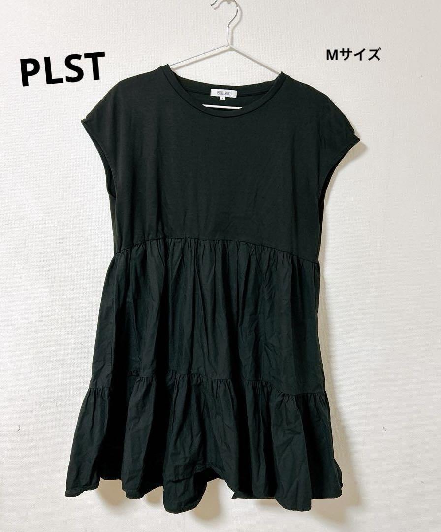 PLST Black M Short-Sleeved Tiered Tunic Figure-Flattering
