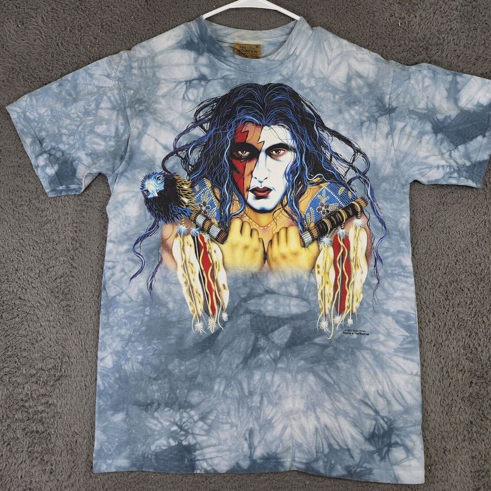 Vintage 1997 The Mountain Tee Henri Peters M Native American Broken Promises