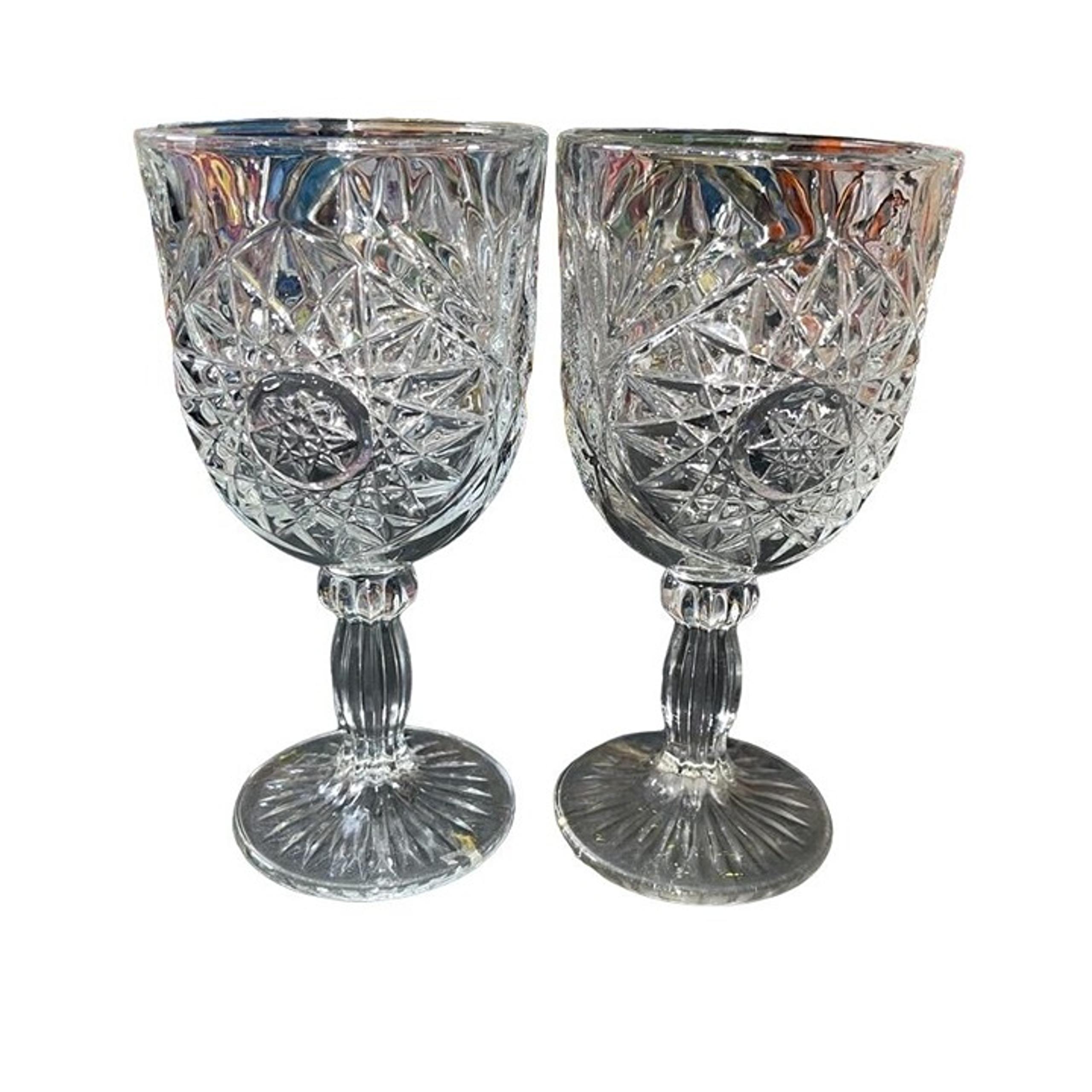Libbey Glass Company Hobstar Water / Wine Goblet Glass x2