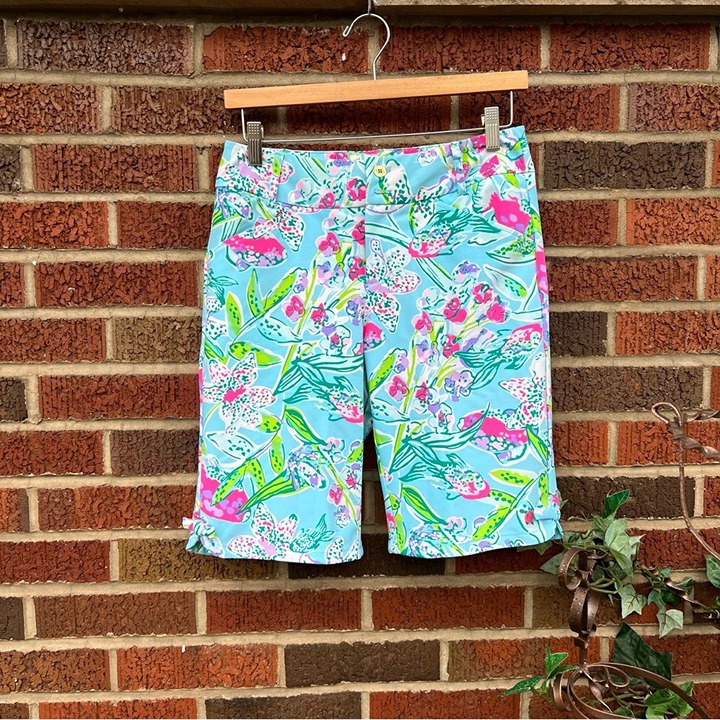 Lilly Pulitzer Blue and Pink Floral Multicolored Bright Patterned Bermuda Shorts