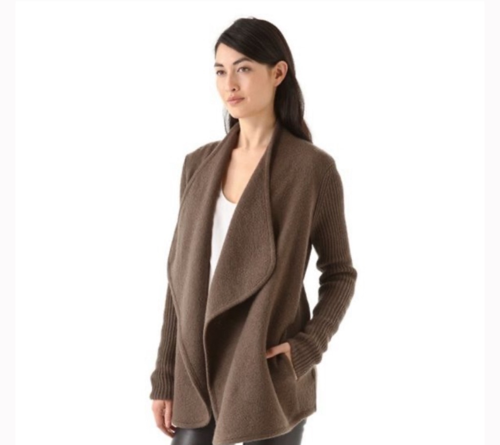 VINCE Brown Sugar Ribbed Sleeve Boiled Wool Workwear Jacket Cardigan Size XS