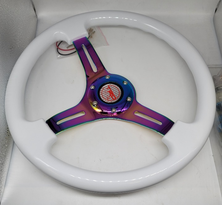 NEW 350mm 14 Universal TRD ABS Racing Steering Wheel White With Neo Spoke