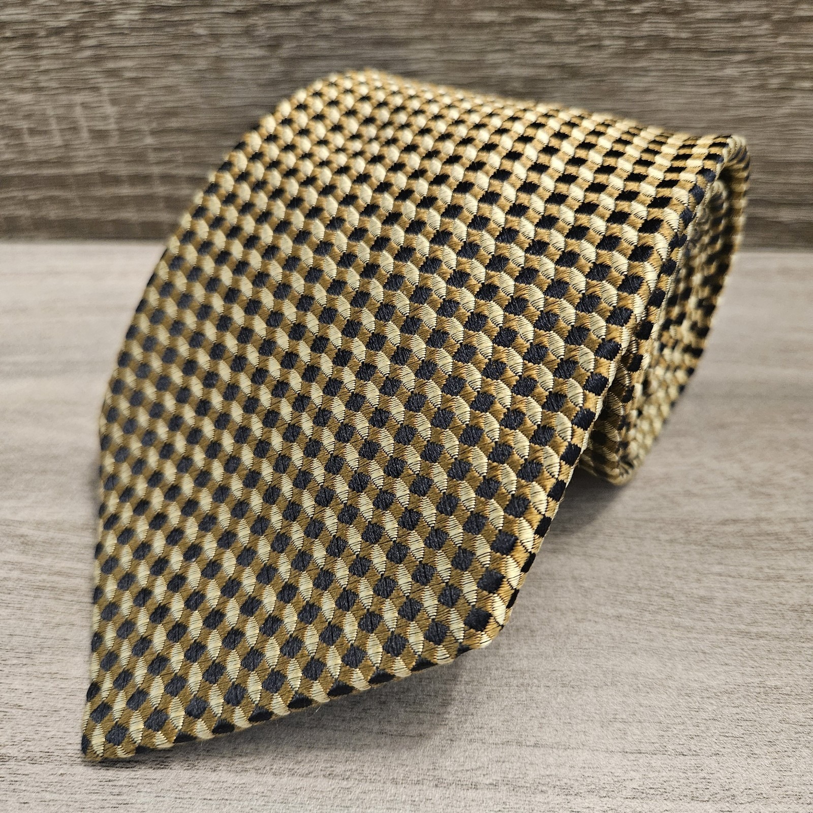 Salvatore Ferragamo Silk Tie Gold/ Black Geometric Print Luxury Italy 58 x3.5