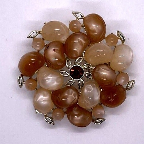 Vintage Brooch Coro Signed Pegasus Moonglow Lucite & Rhinestone Gold Tone Pin